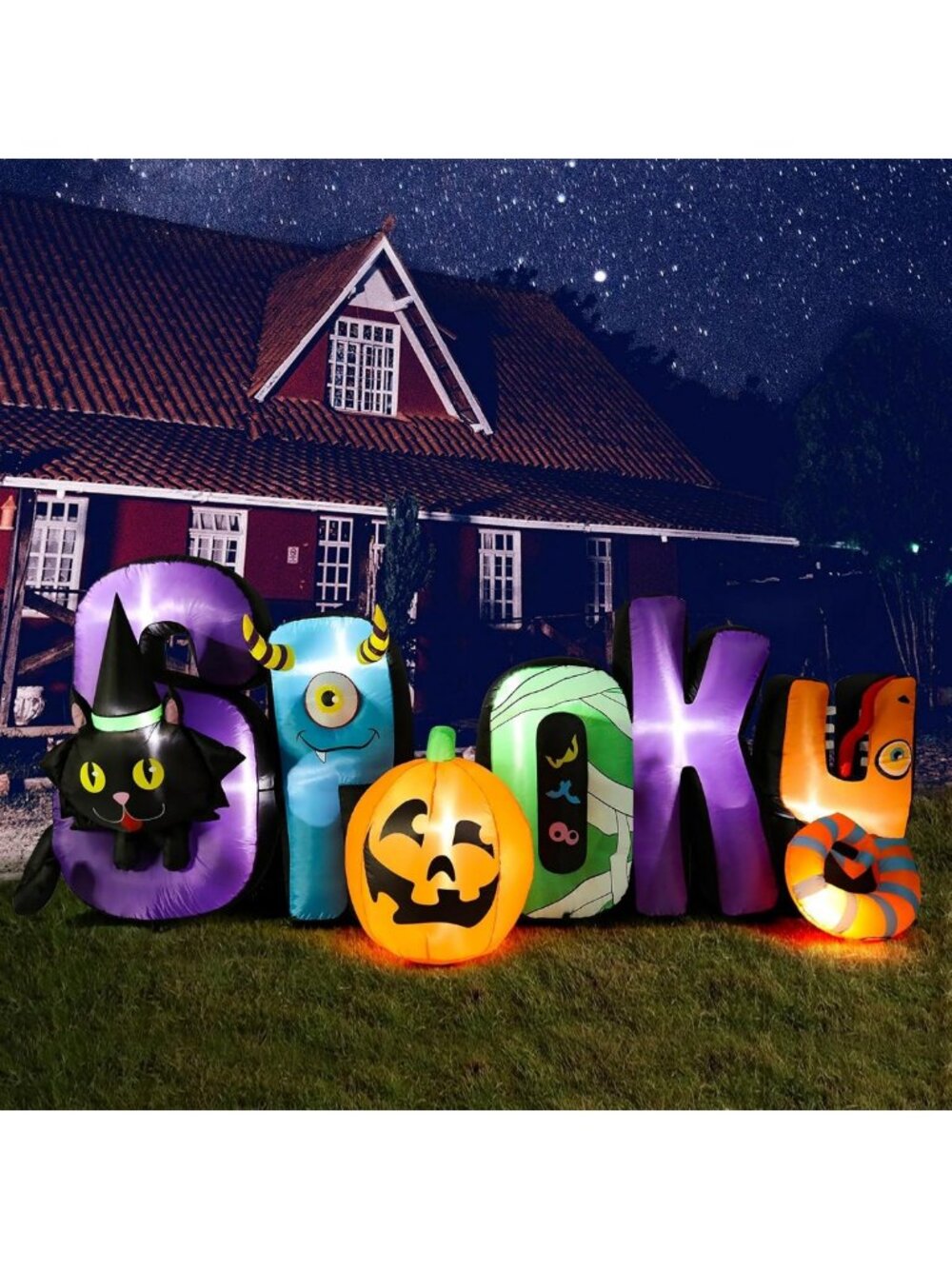 Spooky 8.85 Ft Inflatable Halloween Decor with Black Cat - Outdoor Yard